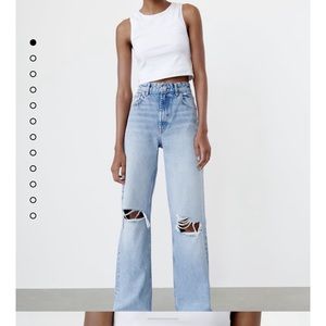 Zara Ripped Hi-Rise Cropped Jeans (Wide Leg)